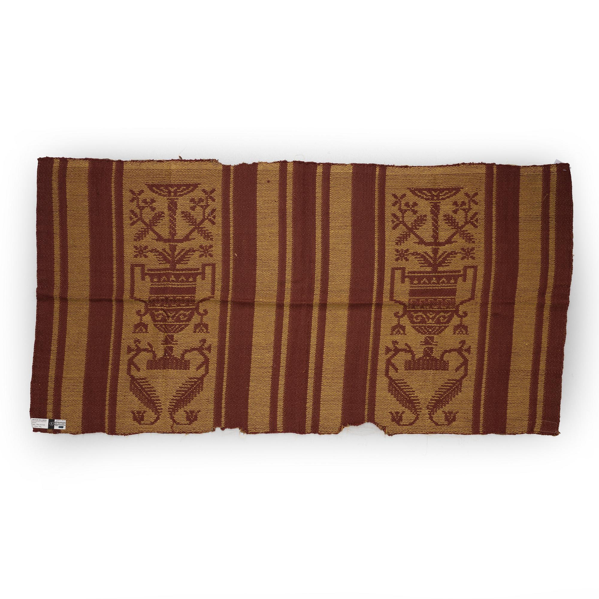 Carl Malmsten, a fabric sample, “Gamla Vasen”, AB Elsa Gullberg Textilier och Inredning, Stockholm, 1920s.