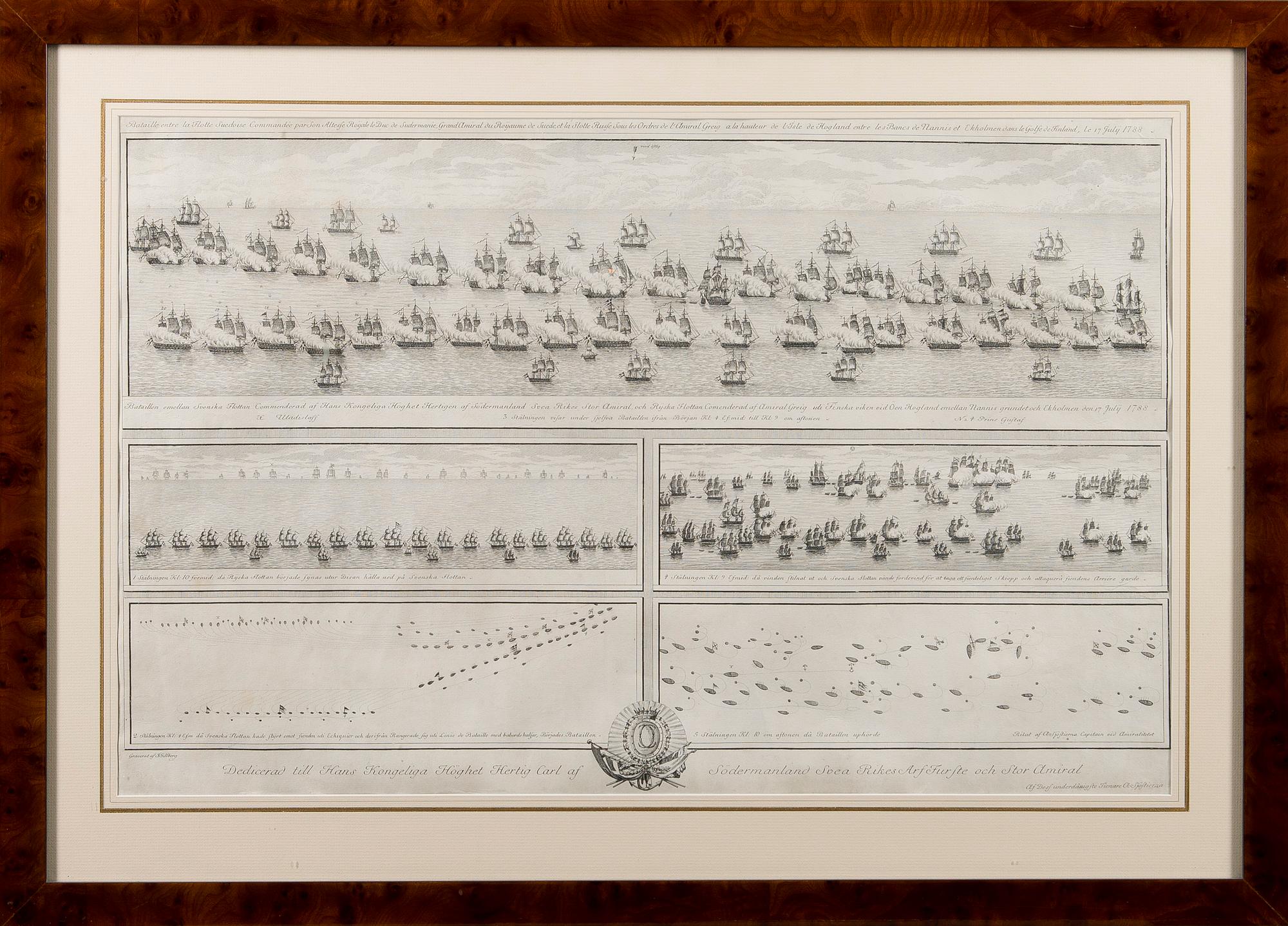 KOPPARSTICK, Slaget vid Svensksund 1788, Ritad av kapten A. Sjöstierna, graverad av Jacob Gillberg.