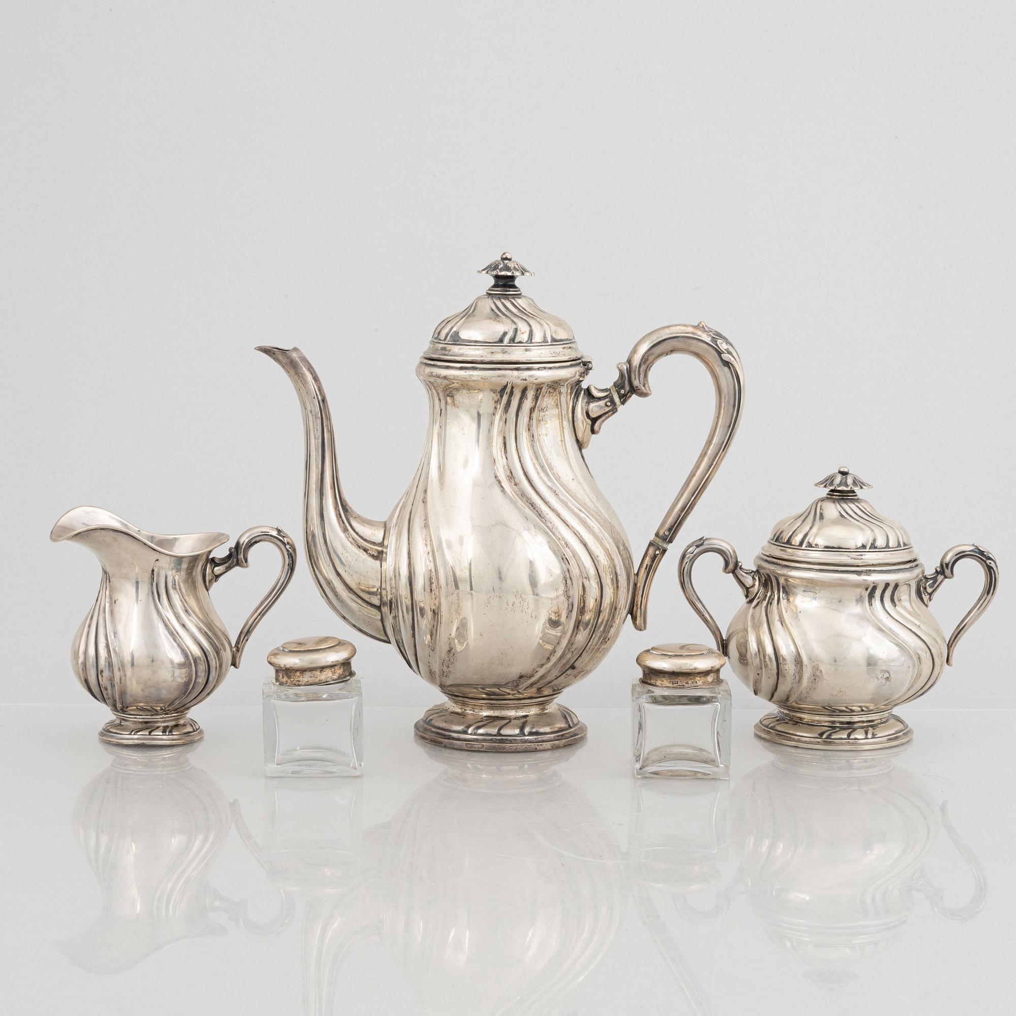 A three-piece silver coffee service, Rococo style, 1927.