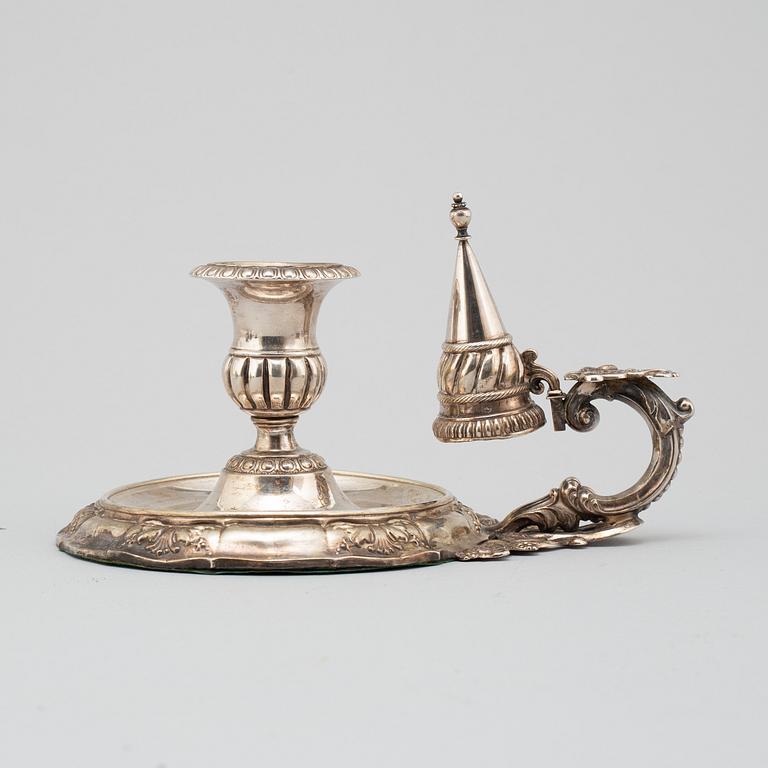 A SILVER NIGHT LIGHT HOLDER, rococo style, second half of the 19th century.