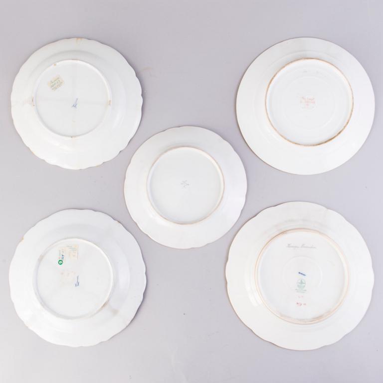 FIVE DECORATIVE PLATES, porcelain, Central Europe, late 19th century and early 20th century.