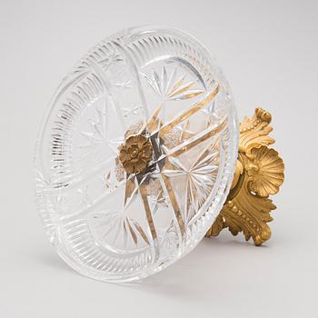 A mid-19th Century footed plate in gilt bronze and cut glass, presumably from Russia.