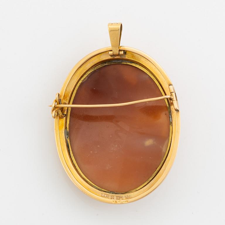 Gold and carved sea shell cameo.