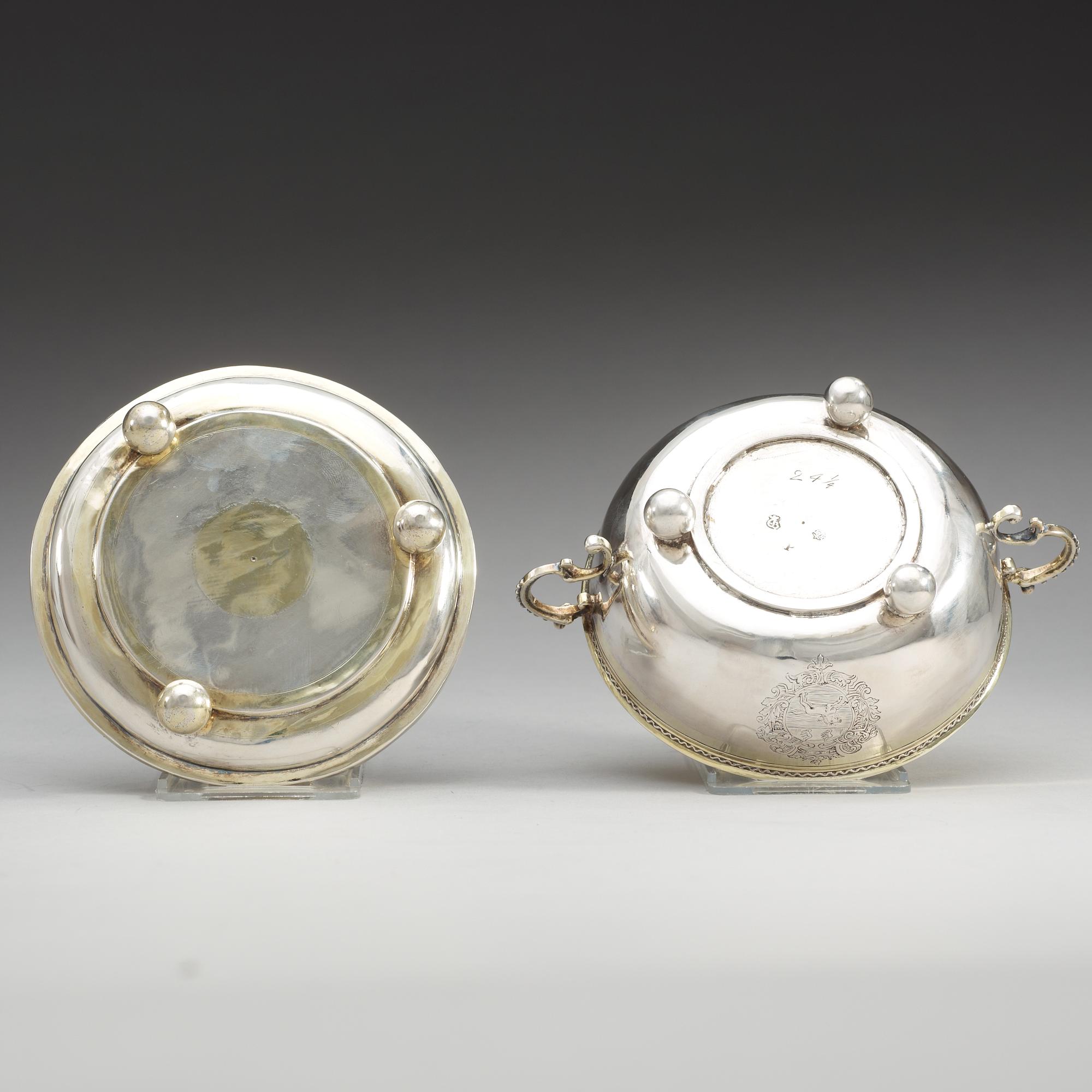 BRÄNNVINSSKÅL med LOCK, av Herman Hermansson, Göteborg 1707. Barock.