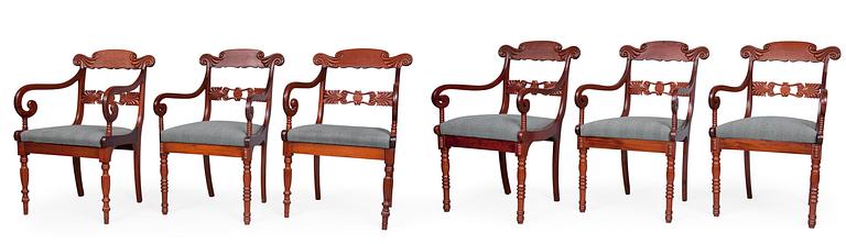 A SET OF SIX ARMCHAIRS.