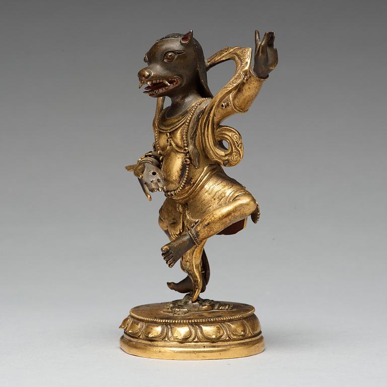 A Sino-Tibetan copper alloy of Rksavaktra Dakini, late 18th Century, circa 1800.