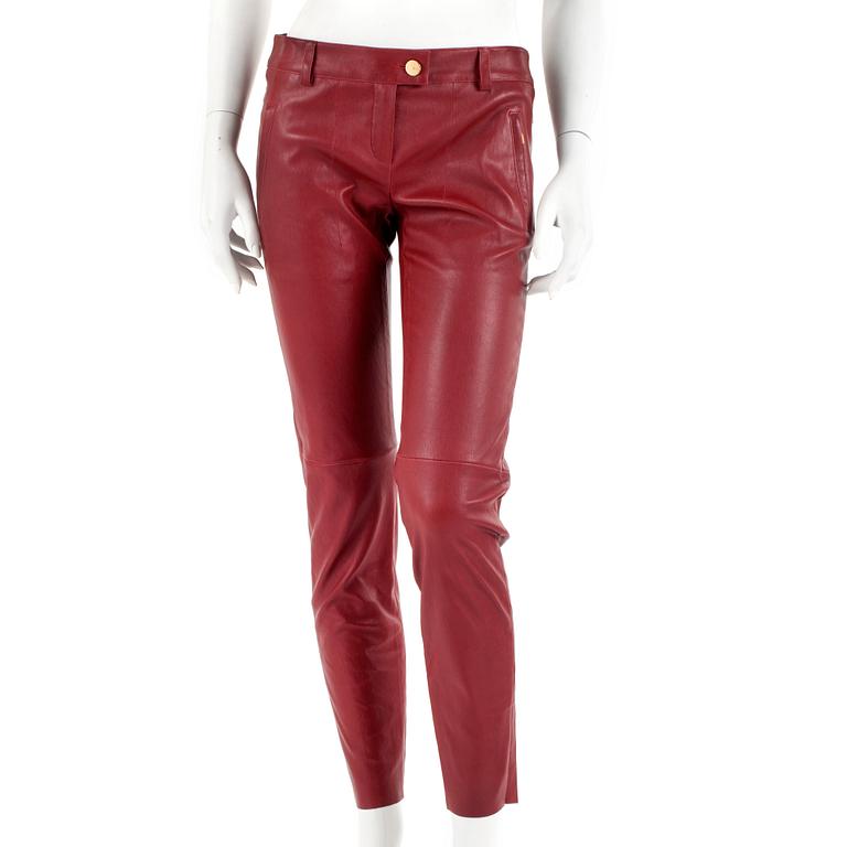 ESCADA a pair of red leather trousers, size 36.