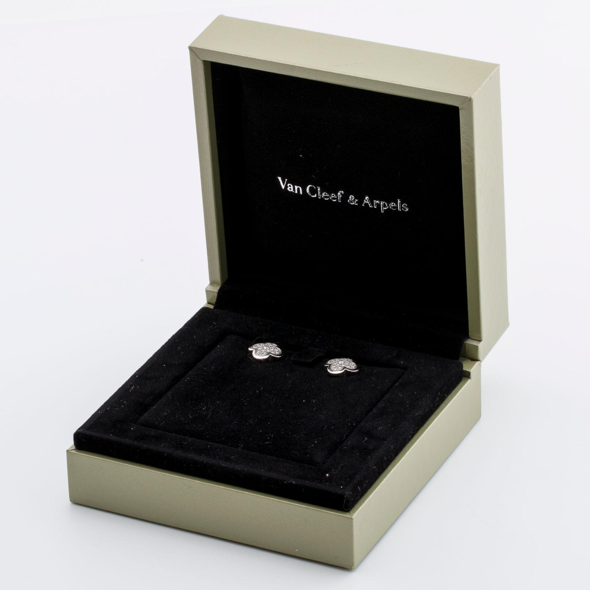 van CLEEF & ARPELS  EARRINGS 18K whitegold w brilliant-cut diamonds  0,38 ct "Alhambra" collection, original case.