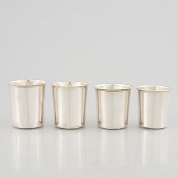 Four French silver beakers, Paris, 19th Century.