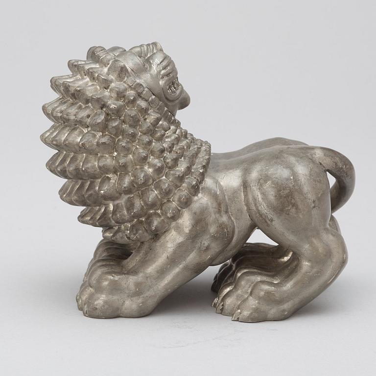 An Anna Petrus pewter sculpture of a lion, Svenskt Tenn, Stockholm 1920's-30's.