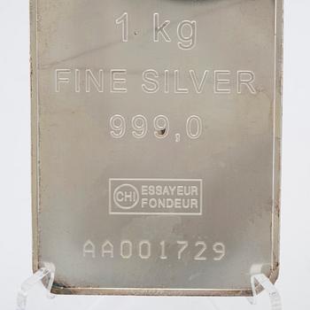 Silver bar 1kg 999 Valcambi Suisse.