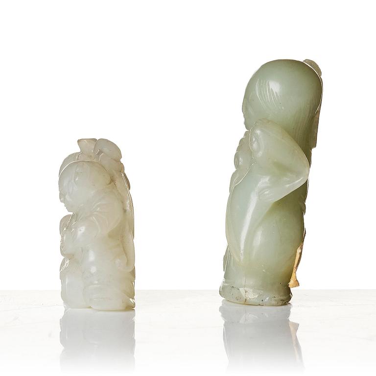 Two Chinese nephrite sculptures of boys, late Qing dynasty.