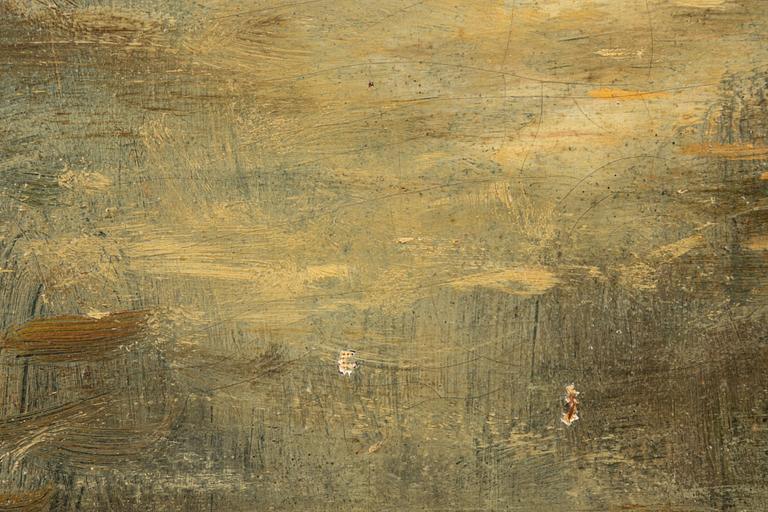 French School, 19th century, River Landscape with Figures.