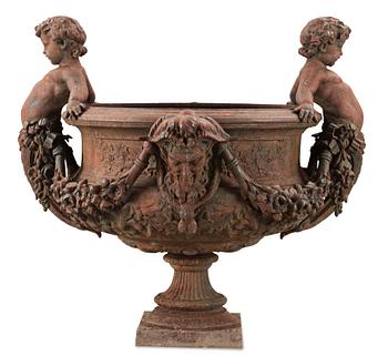 1703. A Swedish 19th Century iron cast garden urn by J & C G Bolinder, Stockholm.