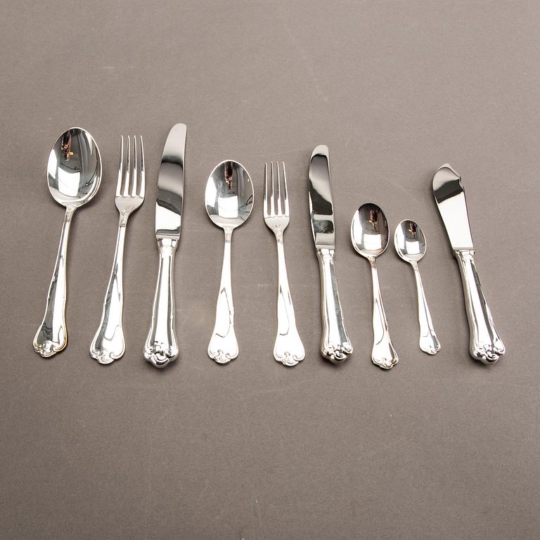 A Swedish 20th century set of 99 silver cutlery mark of Mema Linköping 1982, weight including cartoons 3140 gr.