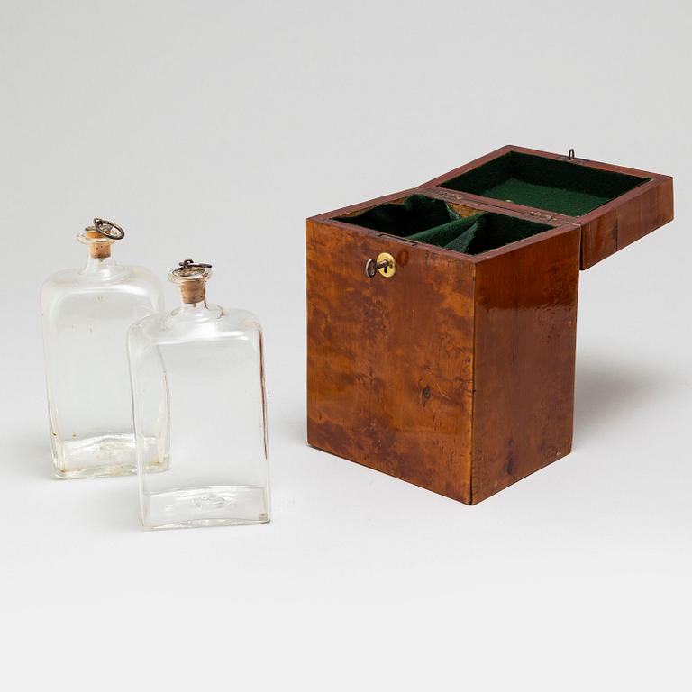 Two boxes with bottles, ca 1800 and 19th century.