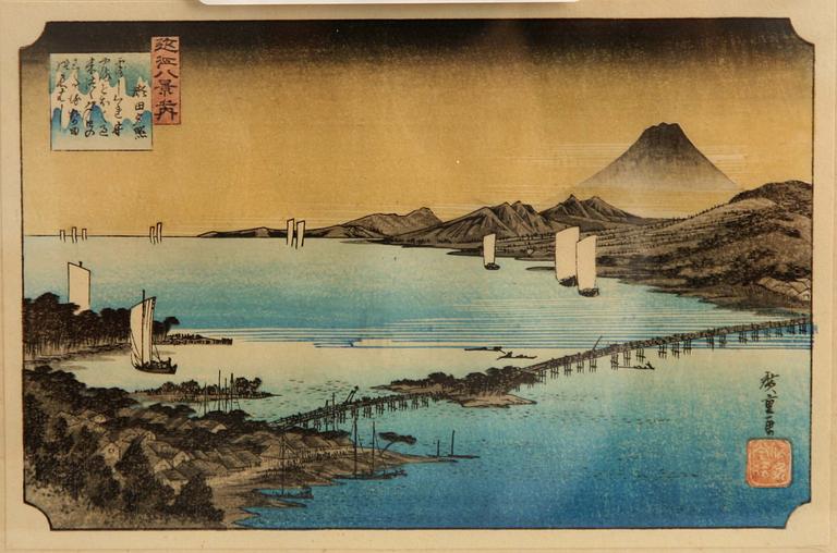 ICHIRYUSAI HIROSHIGE I, tillskriven, ett par, träsnitt, Japan.