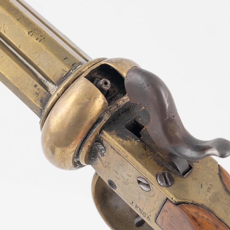 A brass percussion revolver by Johan Engholm (1820-1918).