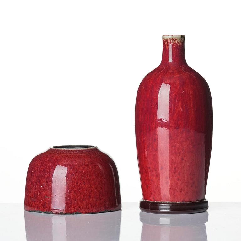 A flambé glazed vase and brush-washer, Qing dynasty, 18th/19th century.