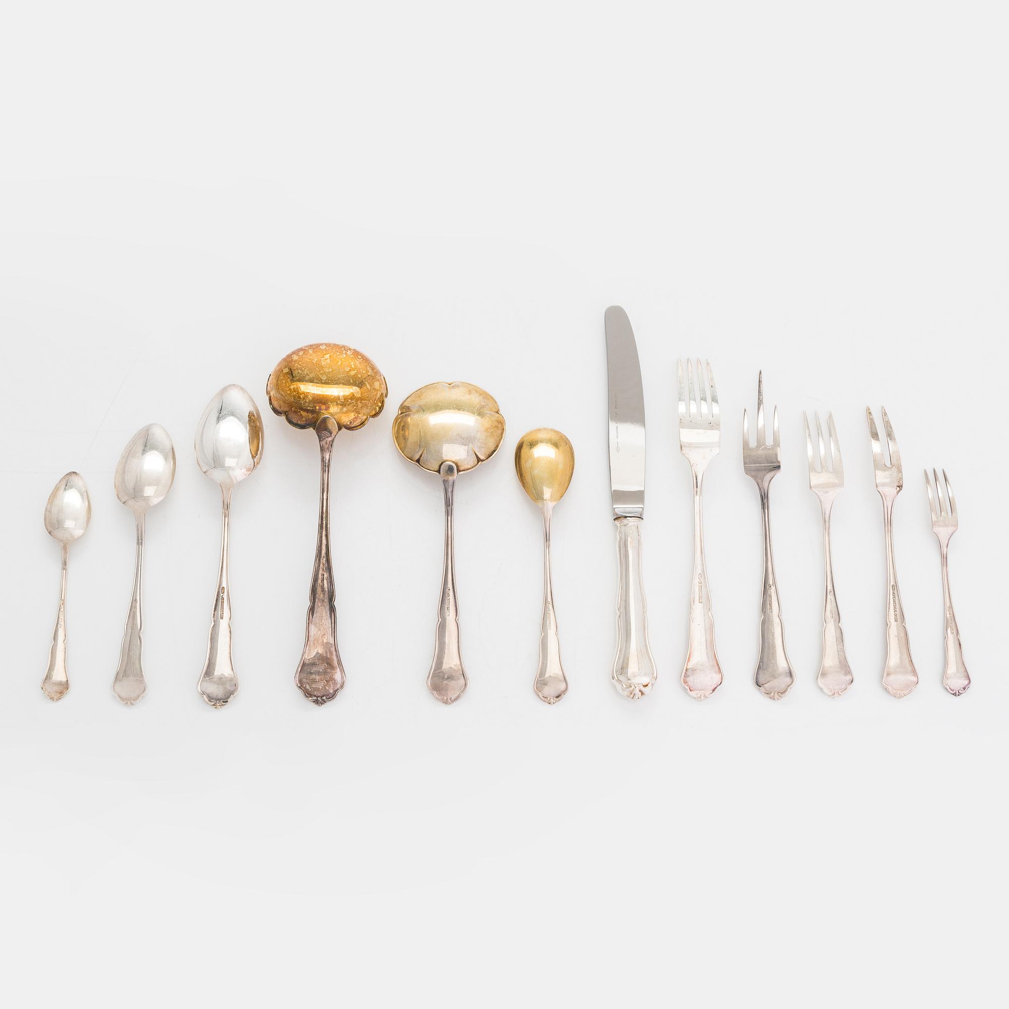 A 74-piece silver cutlery set, 'Chippendale', Kultakeskus, Hämeenlinna 1940-72.