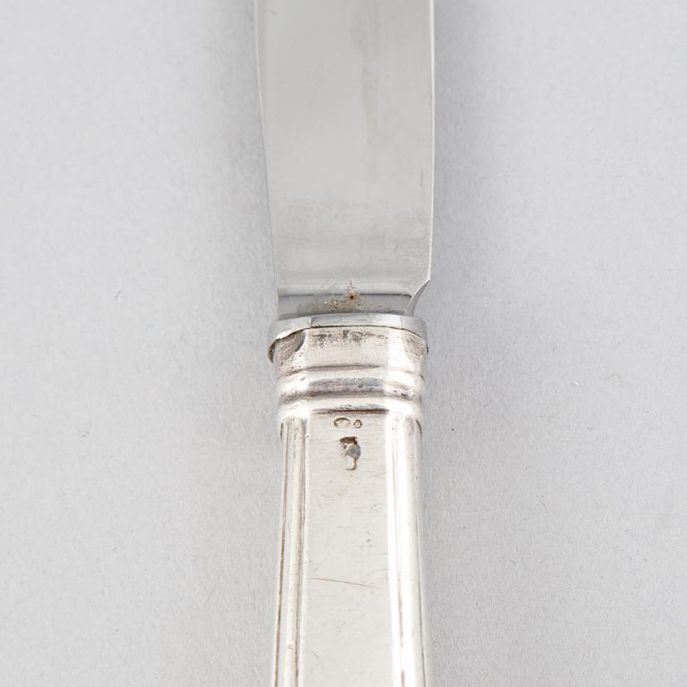 6+6 silver cutlery, some with mark of Gustaf Möllenborg, Stockholm 1866.