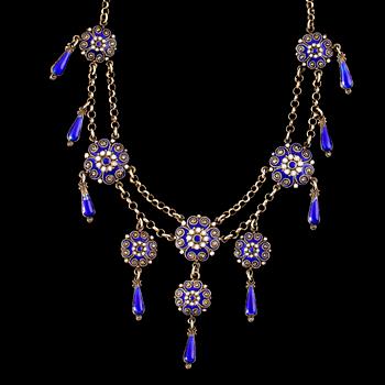 COLLIER, förgyllt sterlingsilver, emalj, 1900-talets första hälft.