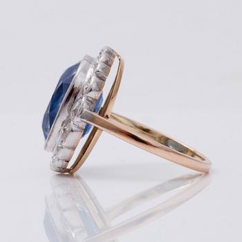 A circa 6.50 ct ceylon sapphire and old- and rose-cut diamond ring.