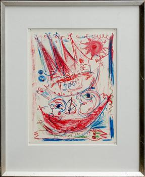 Carl-Henning Pedersen, färglitos, 2 st,  en sign i trycket.