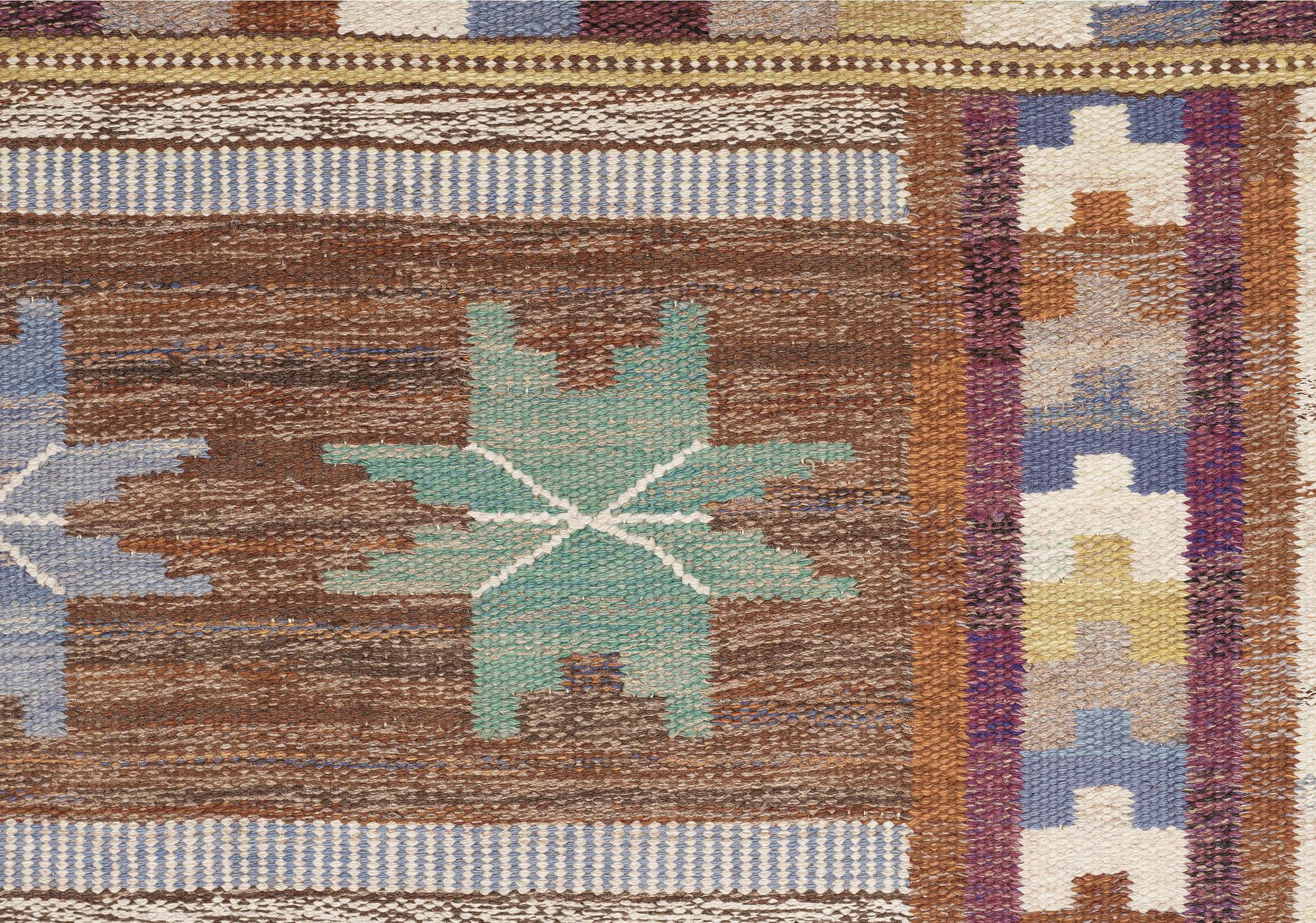 CARPET. "Höstmattan". Rölakan (flat weave). 477 x 283 cm. Signed MMF (Märta Måås-Fjetterström).