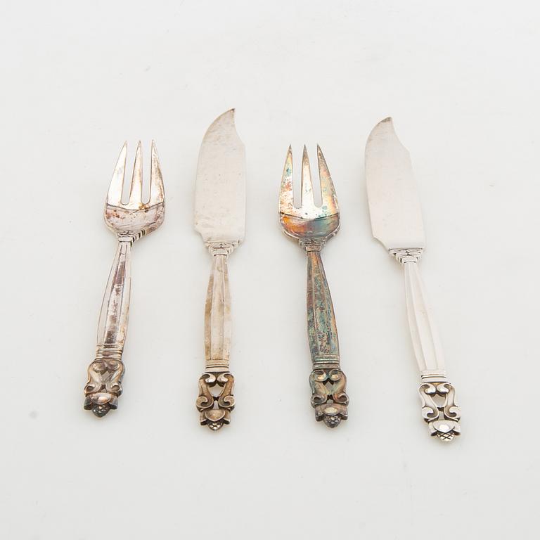 Johan Rohde, fiskebestick 12 dlr "Konge/Achorn" sterlingsilver för Georg Jensen efter 1945.
