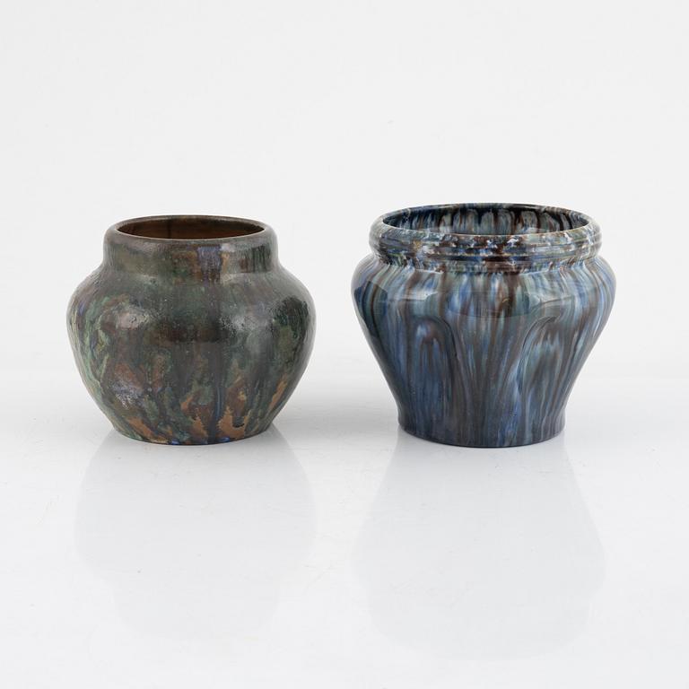 Two Art Nouveau earthenware, pots, Höganäs, early 20th century.