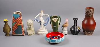 PARTI KERAMIK, 9 delar, bl a Ipsen, Rosenthal och Dresden, 1800/1900-tal.