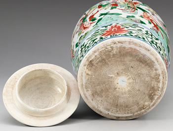 A wucai jar and cover, Transition, mid 17th Century.