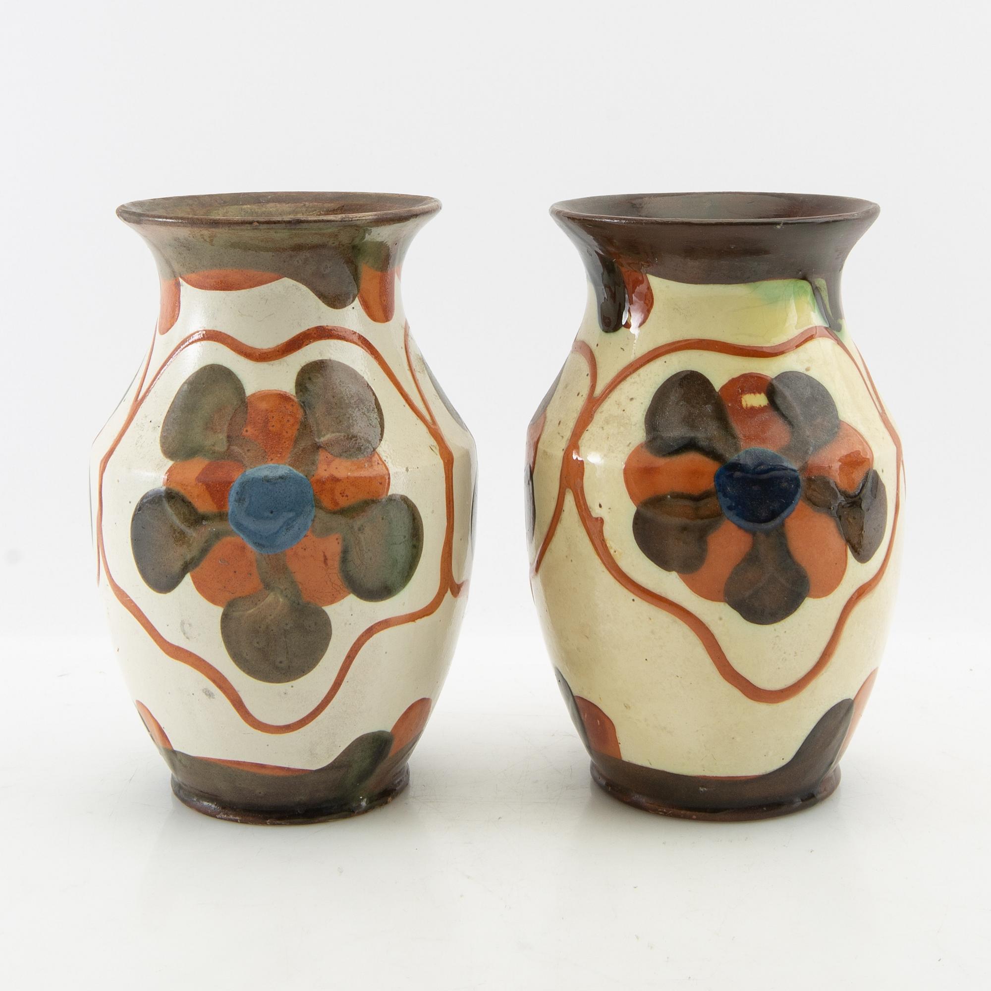 Andersson & Johansson vases 5 pcs Höganäs first half/mid 20th century glazed stoneware.
