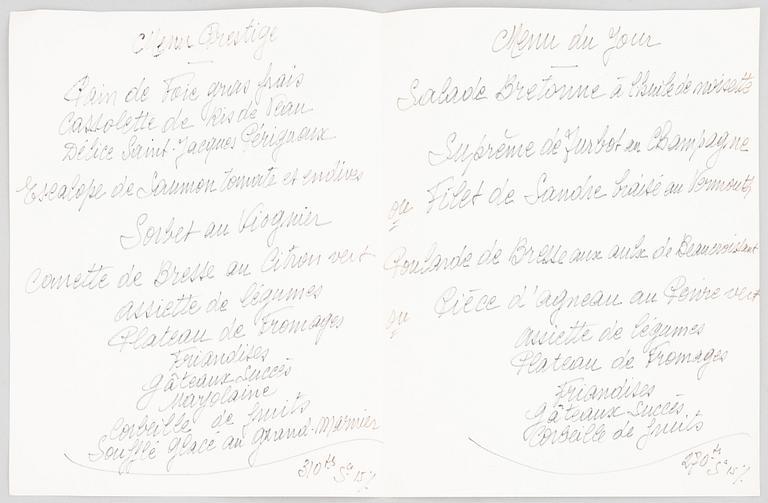 Books and menus of French gastronomy.