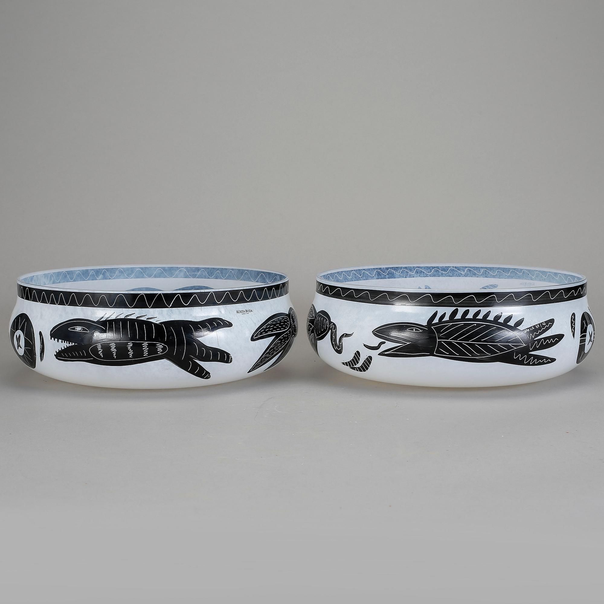 SKÅLAR, ett par, "Caramba", Ulrica Hydman-Vallien, Kosta Boda Atelier.