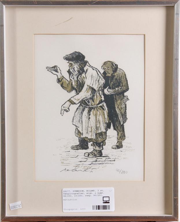 SVENSSON, ROLAND, 3 st, färglitografier, sign. o numr. 98/250, 15/250, resp. 90/250,
