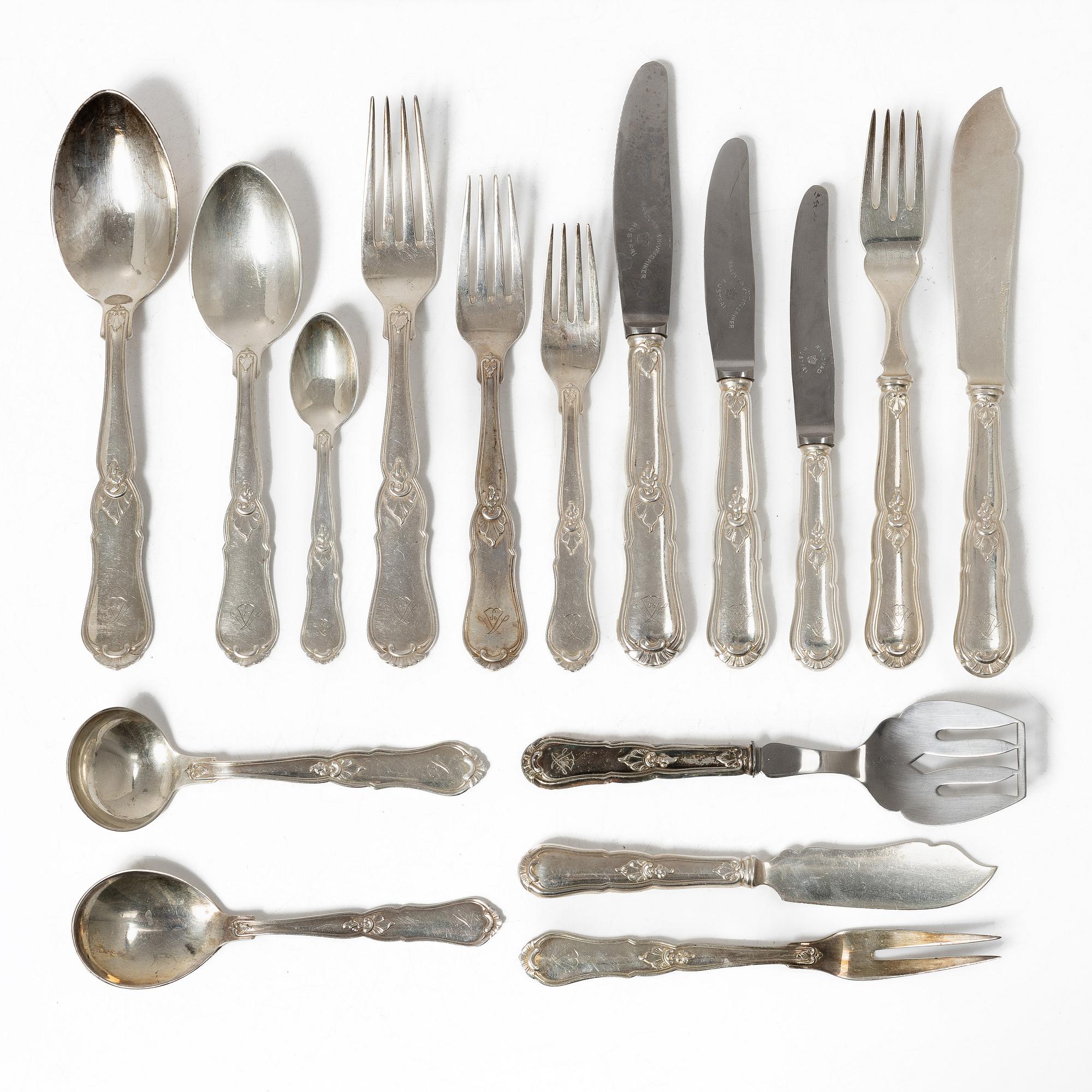 Wallin & Thorsen, bestickservis, silver, ca 157 delar, "Olga", Borås 1947.