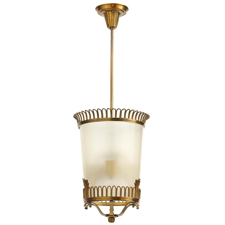Swedish Grace, a brass and glass lamp, 1920s-40s.