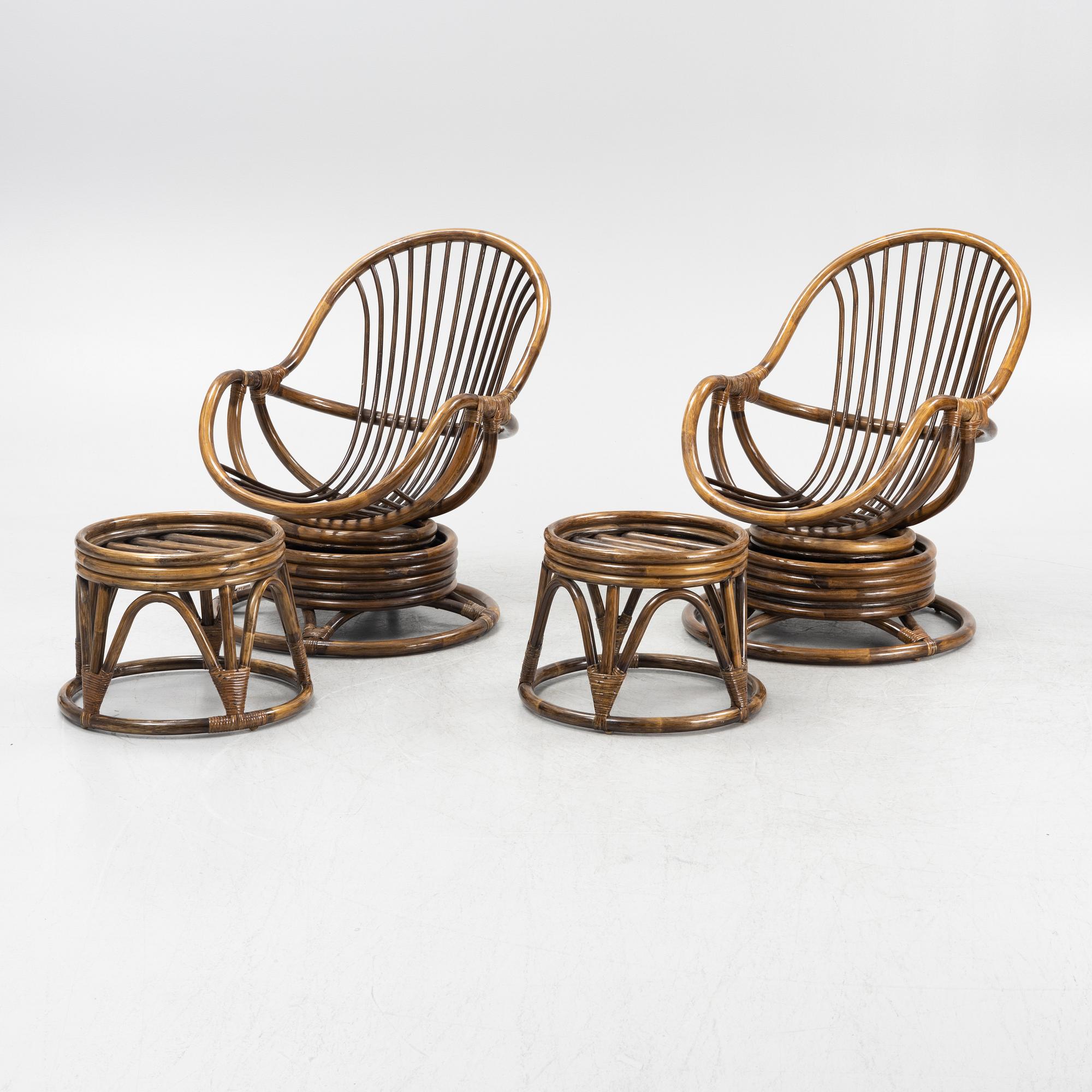 Fåtöljer med fotpallar, ett par, 1900-talets senare del.