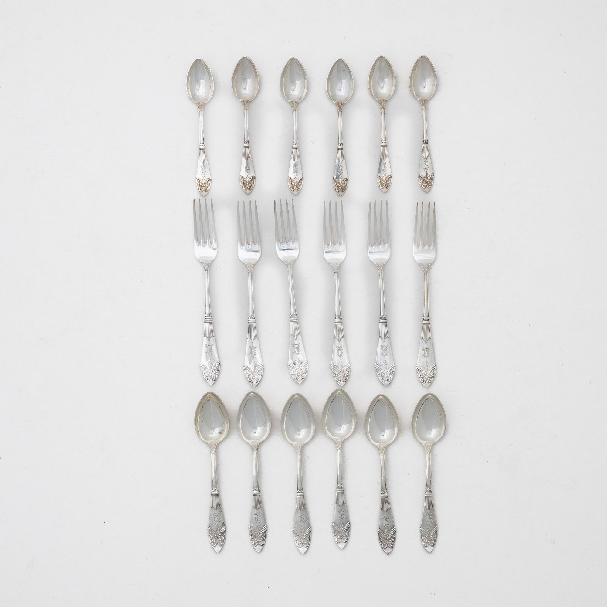 C.G. Hallberg, Cutlery, 18 pcs, silver, model "Empire", Stockholm 1918-1937.