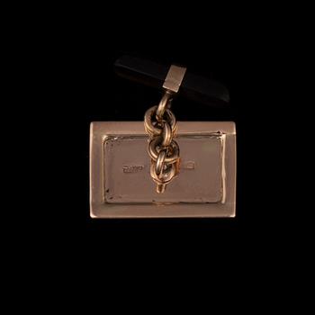 MANSCHETTKNAPPAR, 14K guld, emaljerade, med diamanter 2 x 0,02 ct. Vikt 8,7 g.
