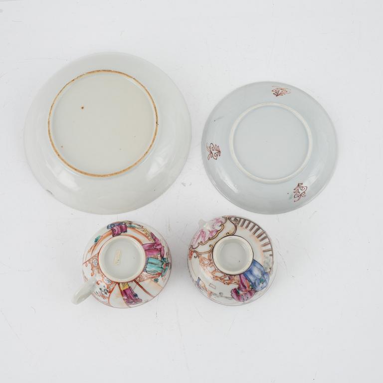 A set of five famille rose cups and four dishes, Qing dynasty, 18th Century.