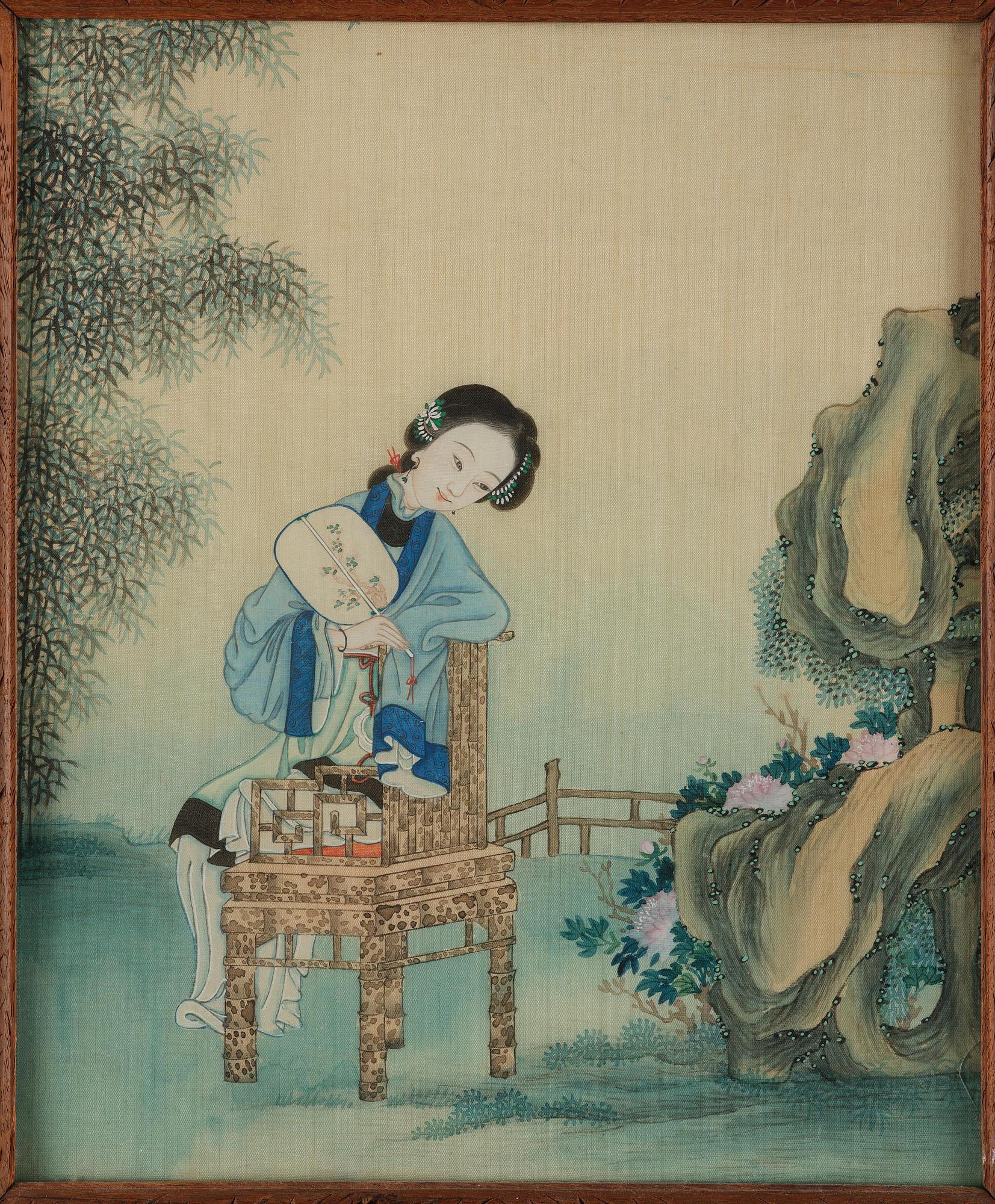 Okänd konstnär, fyra målningar, akvarell och tusch, Qingdynastin, 1800-tal.