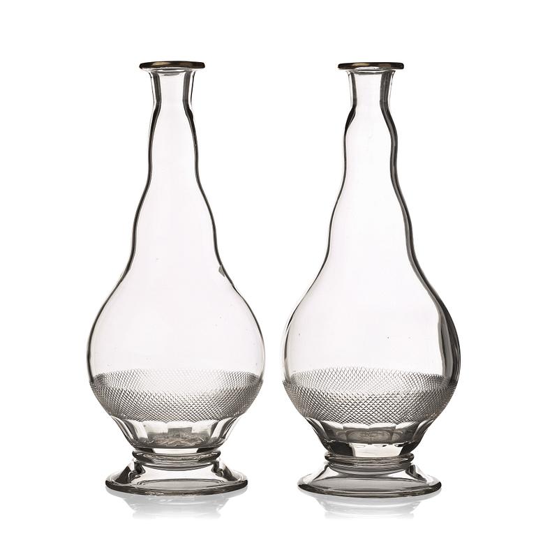 Two Bohemian glass bottles, 20th Century.