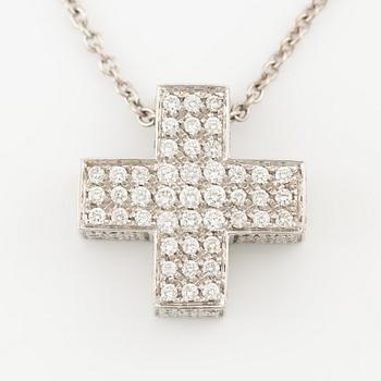 Pendant in the form of a cross with a chain 18K white gold set with round brilliant-cut diamonds.