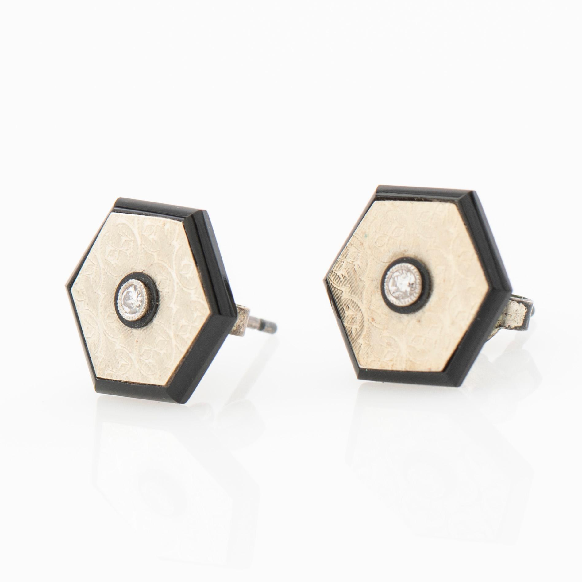 Earrings, a pair, silver and enamel with brilliant-cut diamonds.