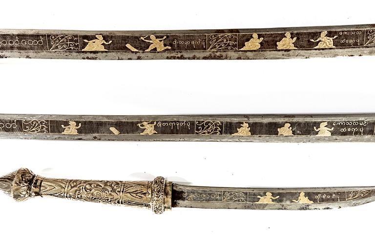 A set of three Burmese 'Dha' swords, late 19th /early 20th Century.