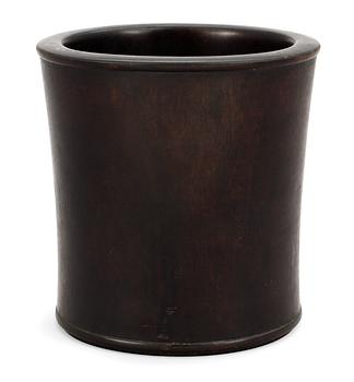 308. A Chinese 20th cent hardwood brush pot.