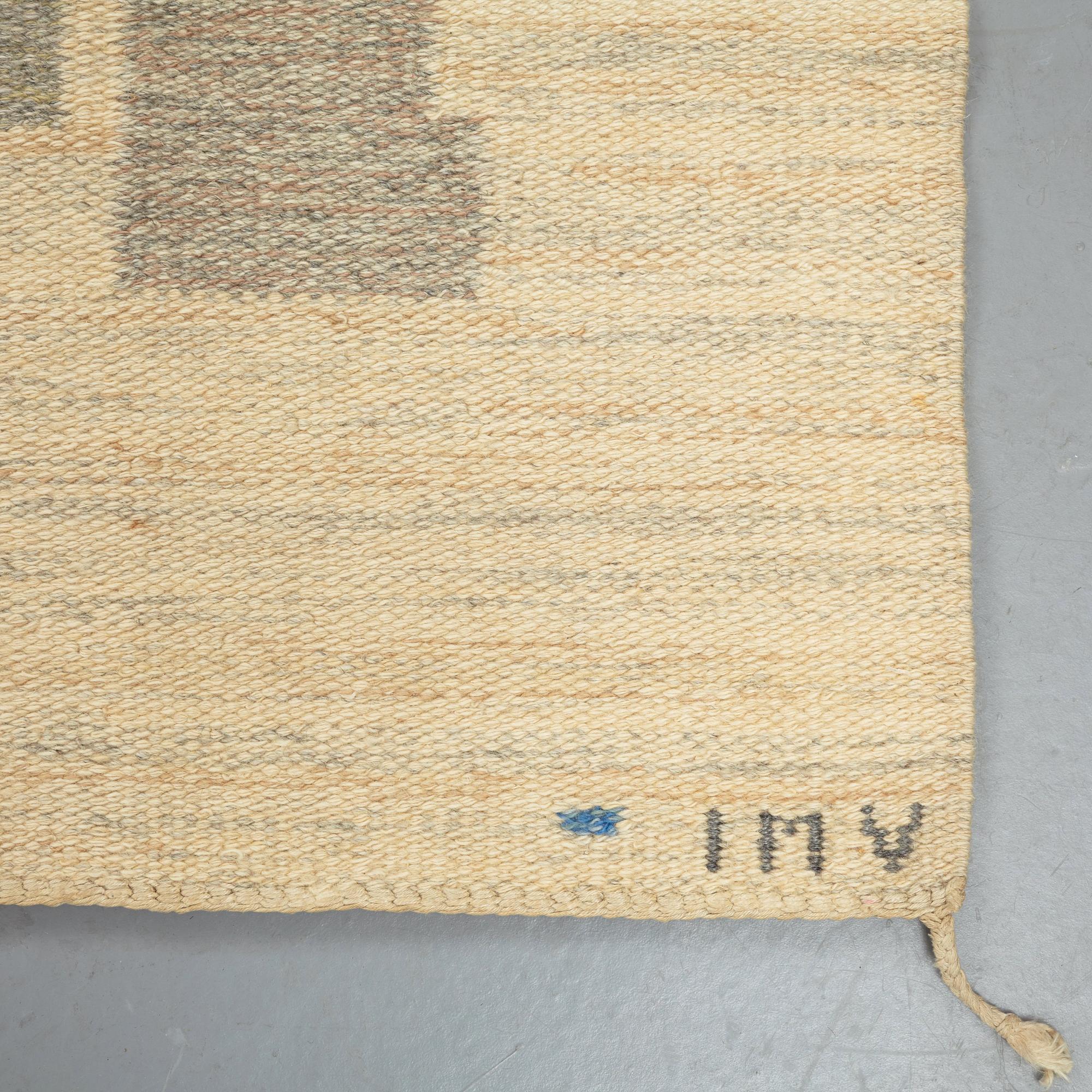 Inga-Mi Varneus Rydgren, matto, flat weave, ca 240,5-241,5 x 158-160 cm, signed JLH IMV.